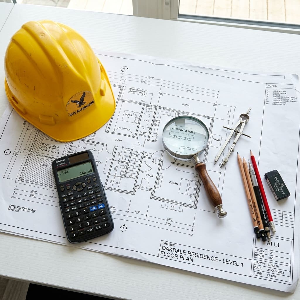 Architectural blueprints for Dubai residential construction project